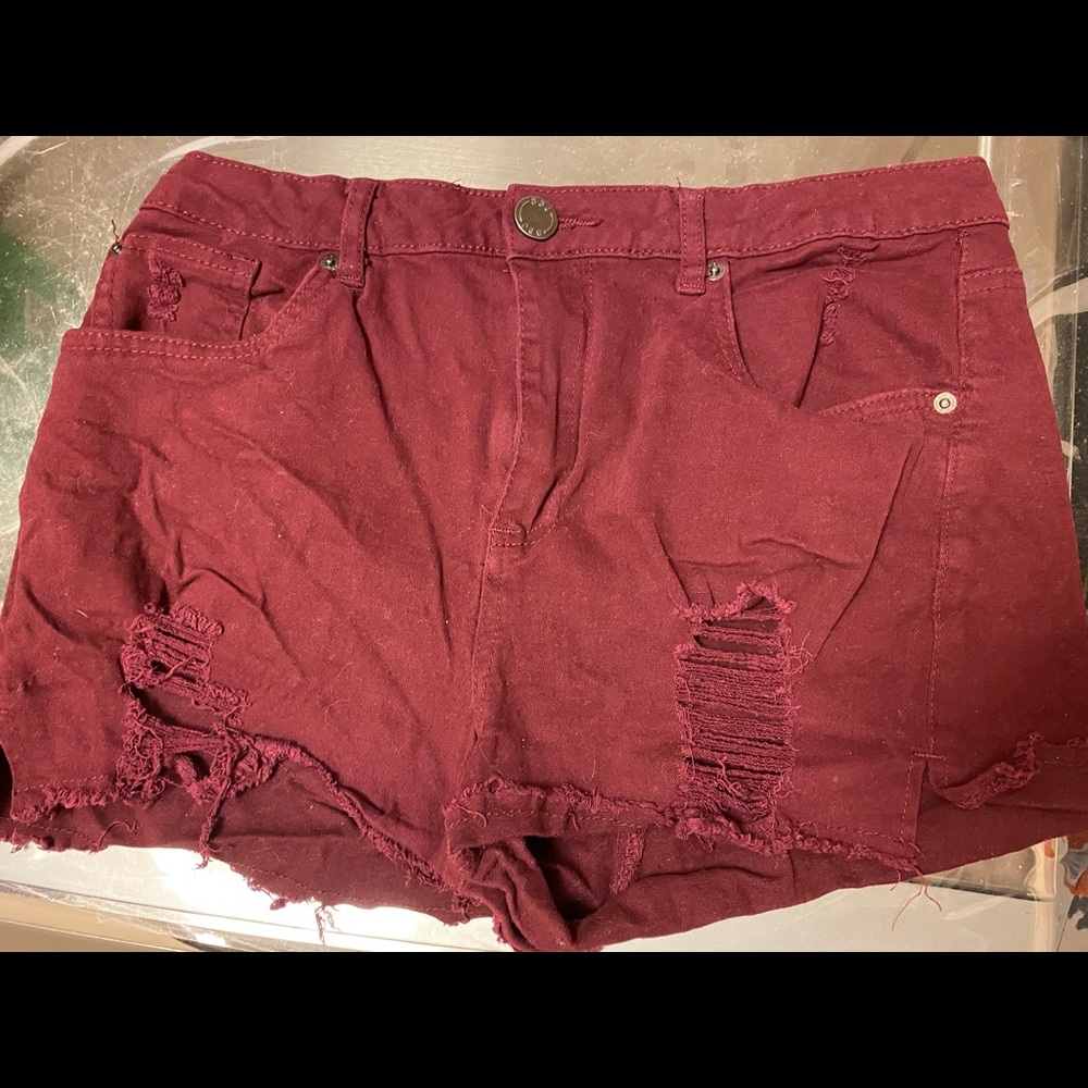 Burgundy jean shorts